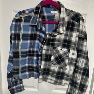 Plaid Crop top Shirt - Blue and Black